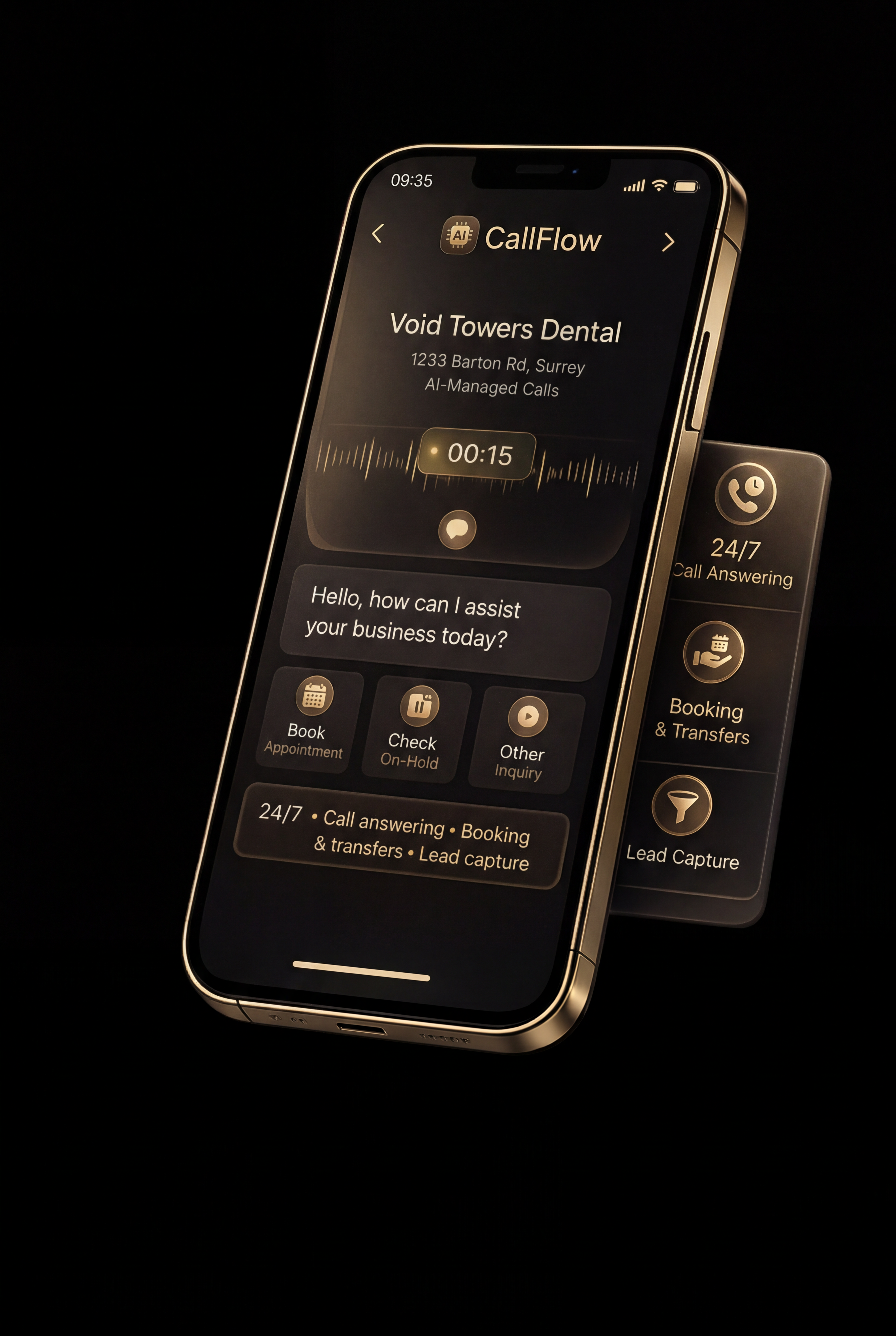 CallFlow AI voice assistant product mockup